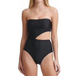 DKNY Women's Black Stretch Lined Cutout Bandeau One Piece Swimsuit
